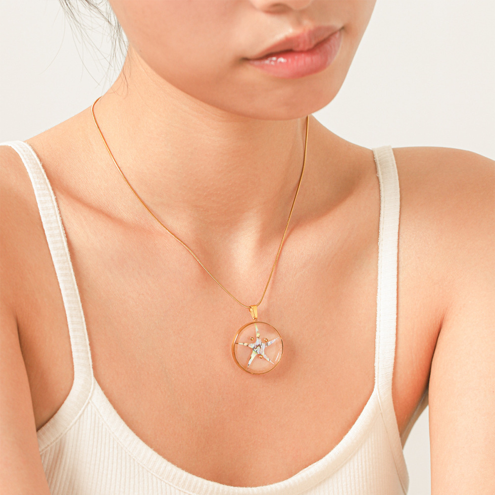Colliers Pendentifs Pour Femmes Simple Series Daily Circle Starfish En Acier Inoxydable Étanche Couleur Or h5Image6