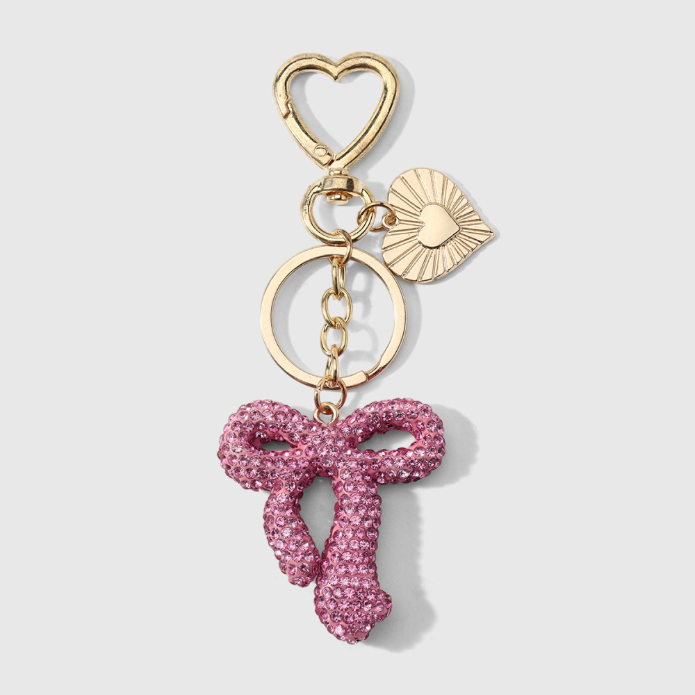 Porte-Clés Luxueux En Alliage De Couleur Unie, Orné D'Un Nœud Papillon Et De Strass, Avec Motif Cœur. Collection Sweet Heart.