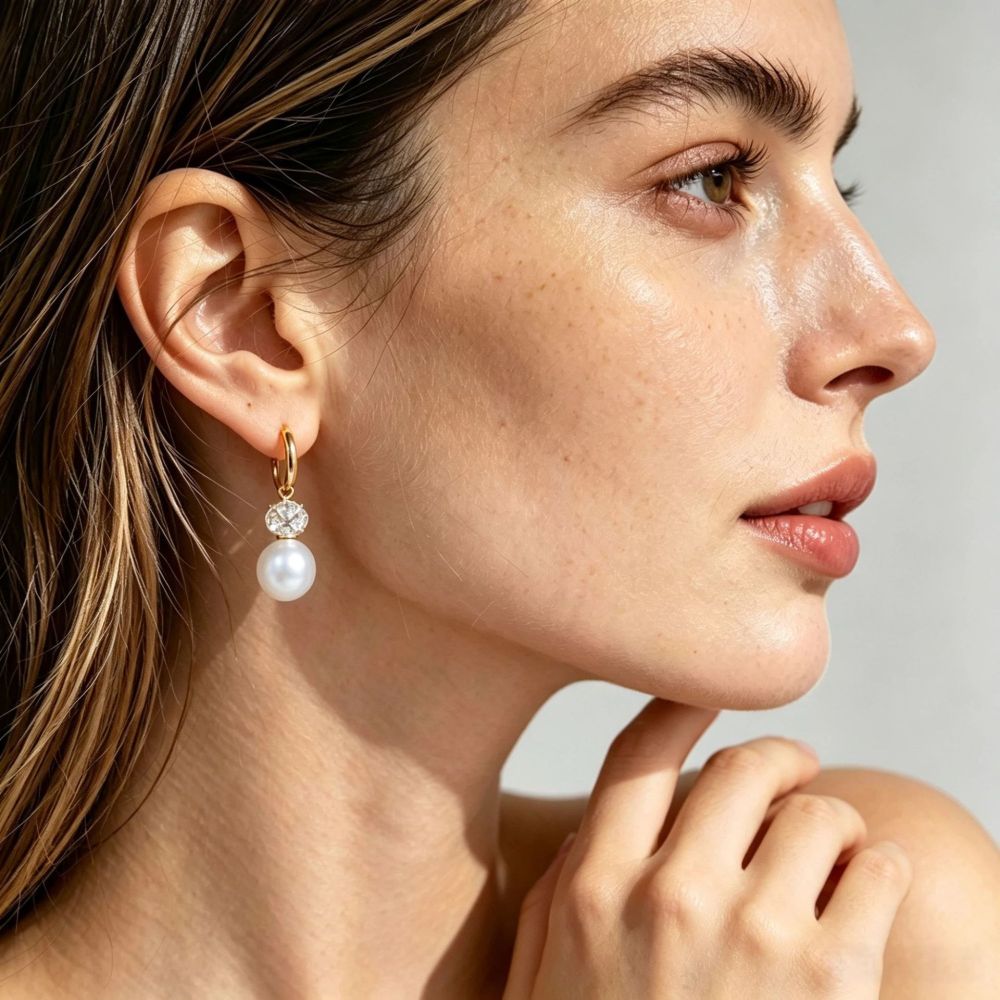 Boucles D'Oreilles Pendantes Pour Femme, Style Elliptique, En Acier Inoxydable, Couleur Or, Avec Zircon, Étanches, Collection Simple Series Daily. Image2