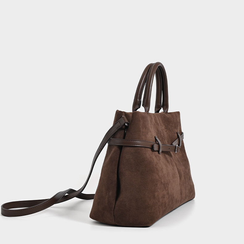 Sacs À Main Carrés Pour Femmes En Daim Uni, Style Bureau, Avec Quincaillerie En Métal Image3
