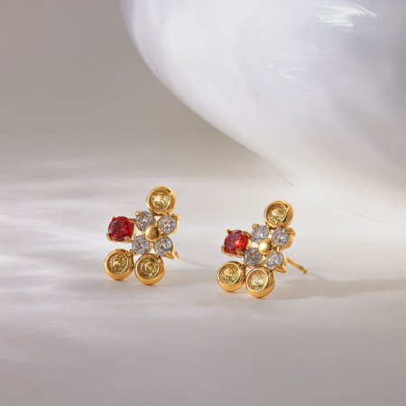 Boucles D'Oreilles Puces Pour Femmes, Collection Simple Series Daily Flower, Forme Géométrique, Acier Inoxydable, Étanches, Couleur Or