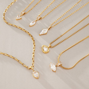Colliers Pendentifs Pour Femmes En Acier Inoxydable, Couleur Or, En Forme De Goutte Simple, Étanches, Avec Zircon. h5 Image3