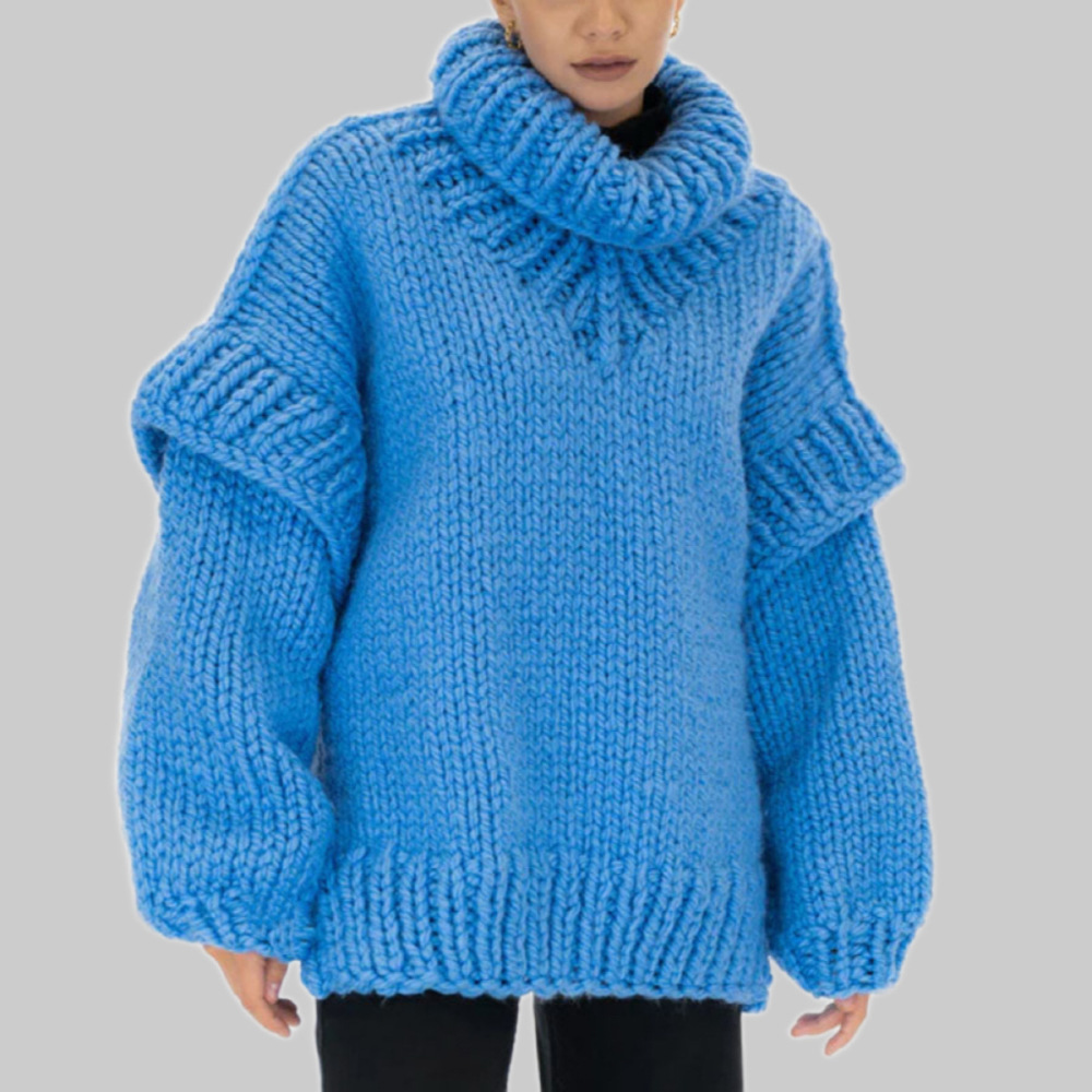 Pull Décontracté À Col Roulé Uni En Maille Acrylique, Coupe Ample