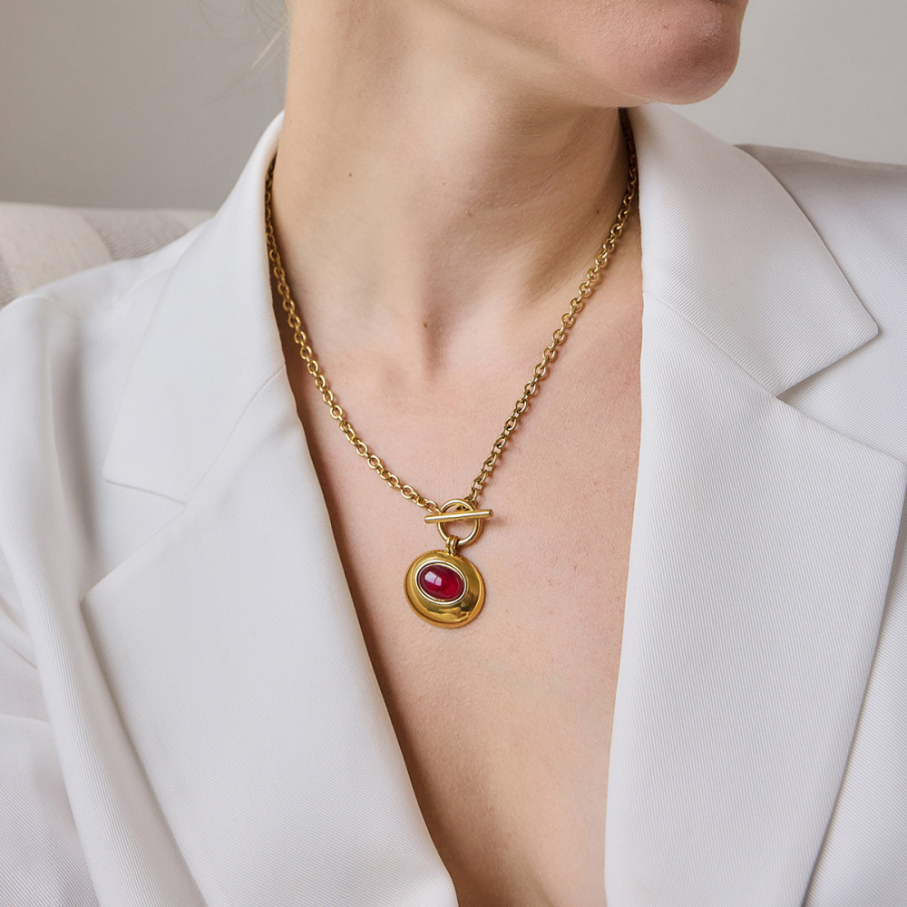 Colliers Pendentifs Pour Femmes En Acier Inoxydable Étanche, Forme Elliptique, Couleur Or h5Image3