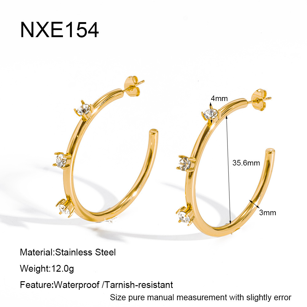 Boucles D'Oreilles Créoles Pour Femmes, Style Elliptique, En Acier Inoxydable, Couleur Or, Étanches, De La Collection Simple Series Daily.