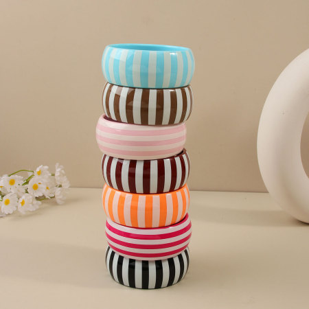 Bracelets Pour Femmes En Résine De Couleurs Mélangées, Collection Simple Series Daily Stripe