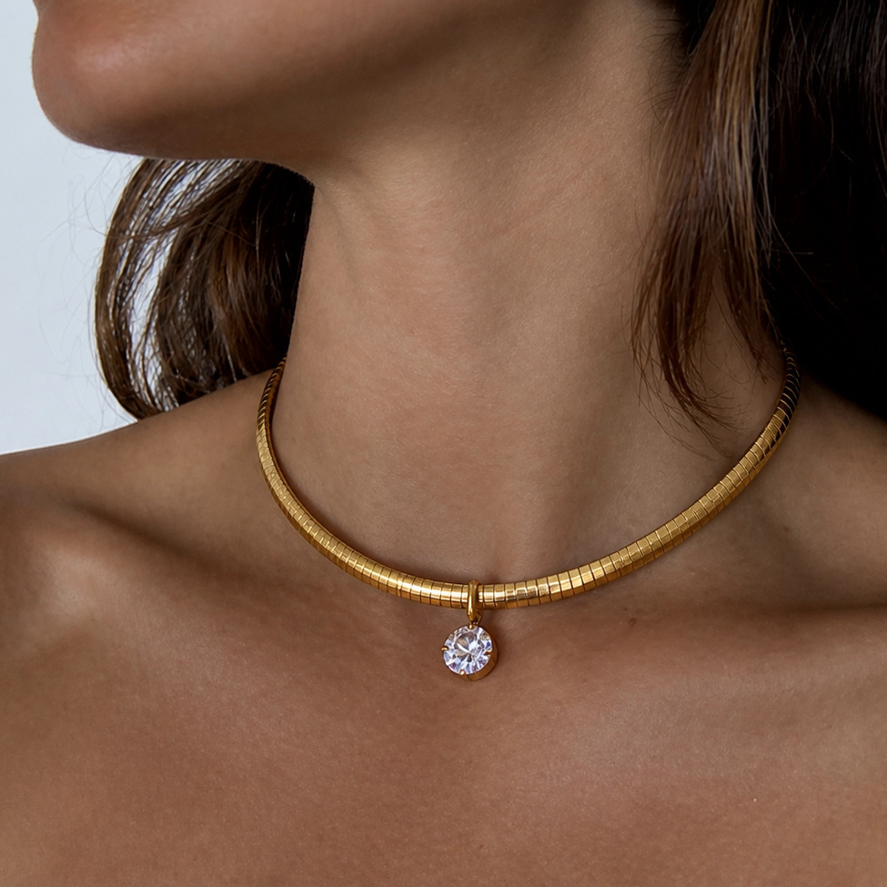 Colliers Pendentifs Pour Femmes En Acier Inoxydable, Couleur Or, Avec Zircon En Forme De Goutte Image3