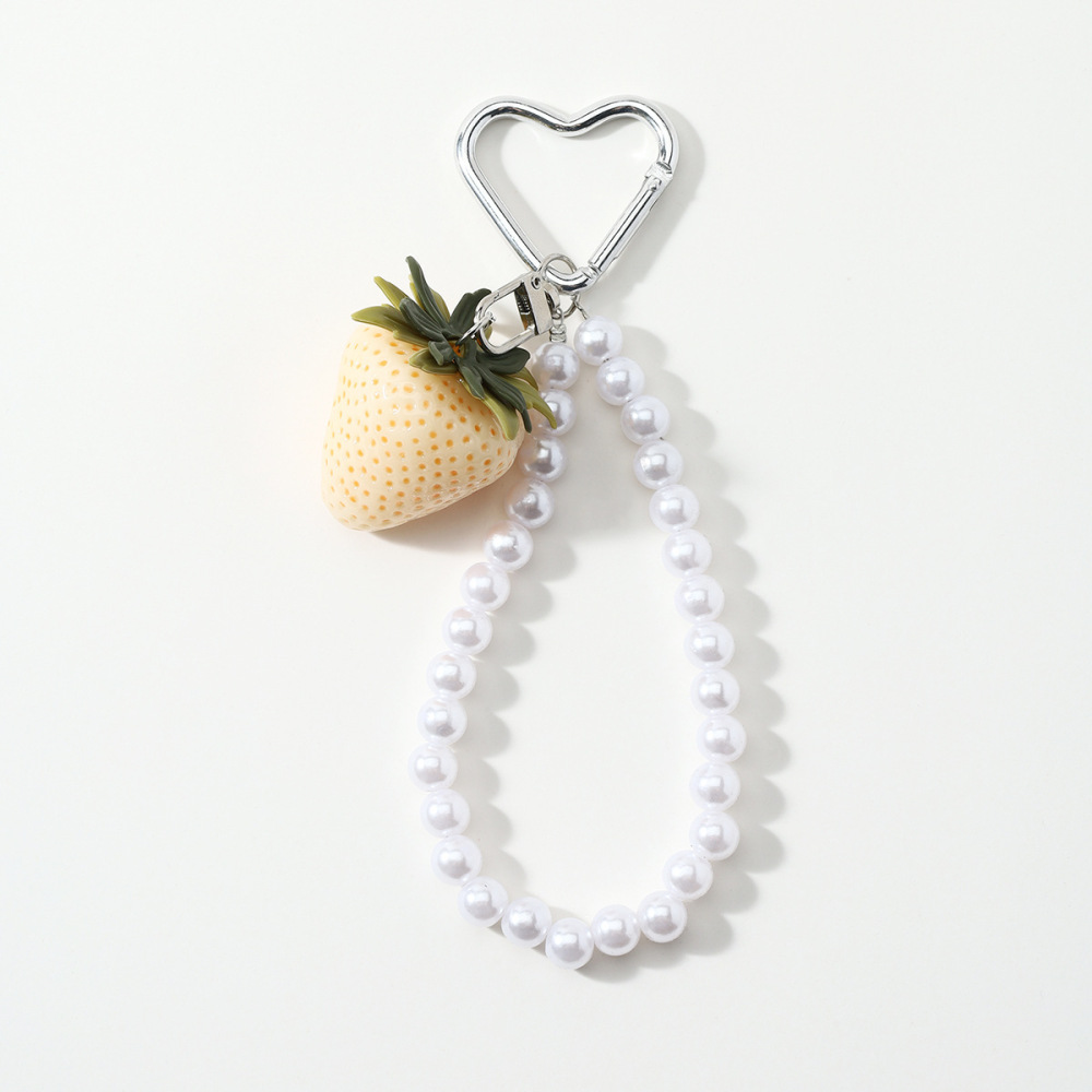 Perles De Fruits Quotidiennes Simple Series Fraise Porte-Clés En Alliage Pour Sac