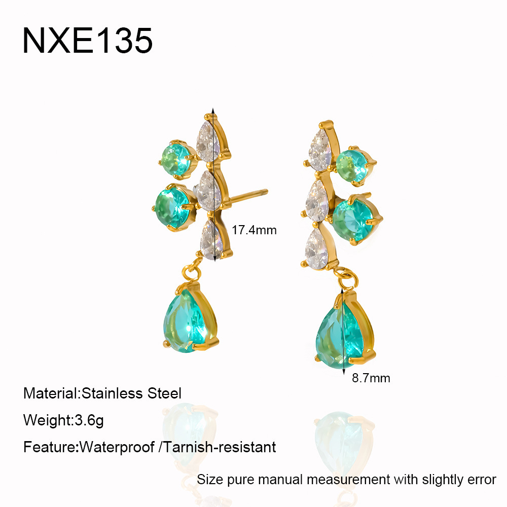Boucles D'Oreilles Pendantes Pour Femme, Forme Géométrique Goutte D'Eau, En Acier Inoxydable Étanche, Couleur Or, Zircon. Collection Simple. 