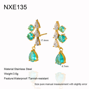 Boucles D'Oreilles Pendantes Pour Femme, Forme Géométrique Goutte D'Eau, En Acier Inoxydable Étanche, Couleur Or, Zircon. Collection Simple. h5 