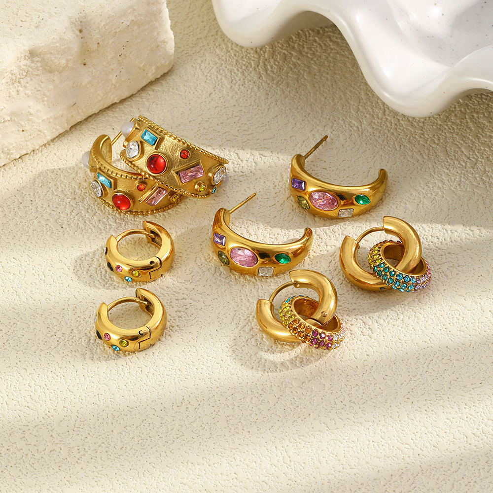 Boucles D'Oreilles Puces Pour Femmes, Collection Luxueuse, Forme Irrégulière, Couleurs Assorties, Acier Inoxydable, Étanches, Couleur Or. Image2