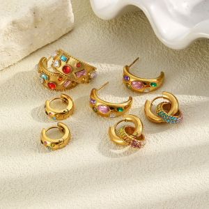 Boucles D'Oreilles Puces Pour Femmes, Collection Luxueuse, Forme Irrégulière, Couleurs Assorties, Acier Inoxydable, Étanches, Couleur Or. h5 Image2