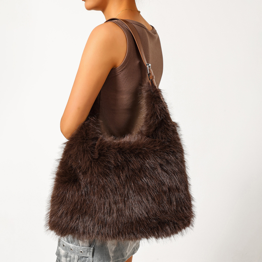 Sacs À Bandoulière Carrés Pour Femmes, Style Décontracté, Couleur Unie, Imitation Fourrure Duveteuse Image2