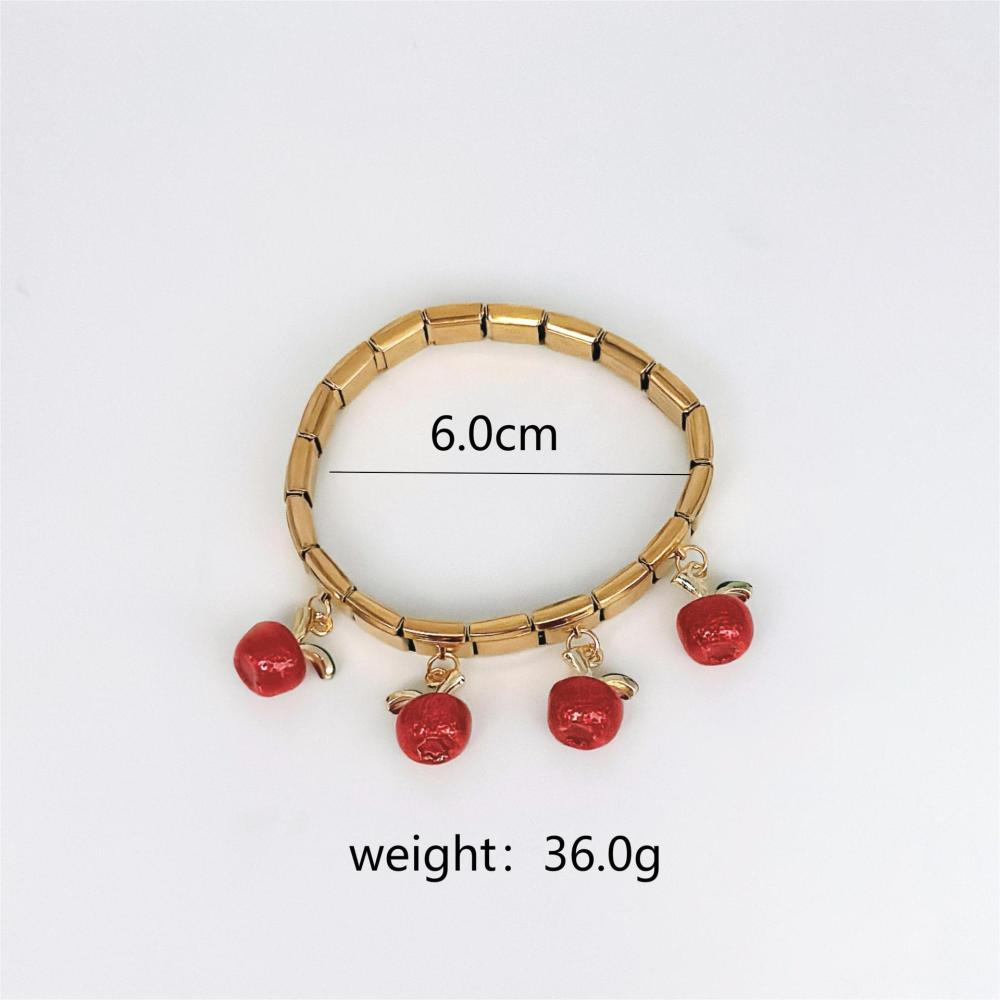 Bracelet Jonc Pour Femme, Collection Luxueuse, Style Rétro, Motif Patchwork De Fruits, Cerise Et Piment, En Acier Inoxydable, Couleur Or, Étanche