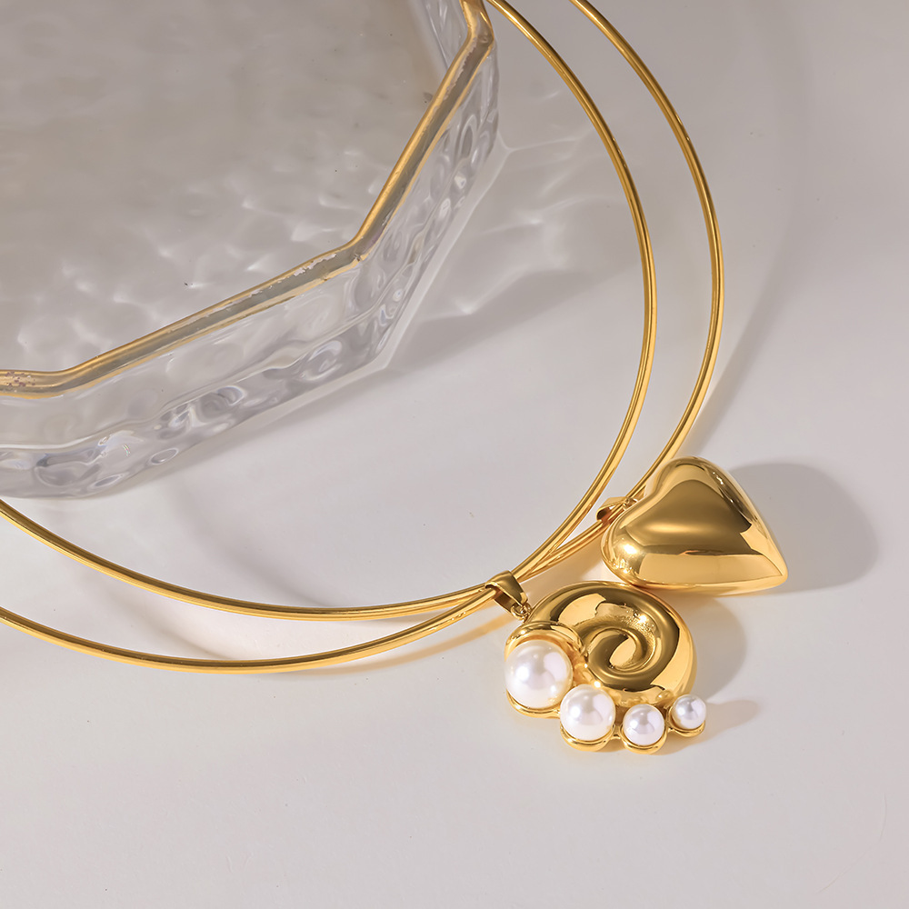 Collier Ras-De-Cou Romantique Pour Femme, En Acier Inoxydable Imperméable, Couleur Or, Forme Géométrique, Zircon. Image3