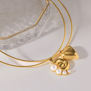Collier Ras-De-Cou Romantique Pour Femme, En Acier Inoxydable Imperméable, Couleur Or, Forme Géométrique, Zircon. h5 Image3