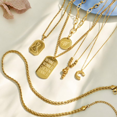 Colliers Pendentifs Pour Femmes, Collection Simple Series Daily Letter, En Acier Inoxydable, Couleur Or, Rectangulaire Et Étanche 2