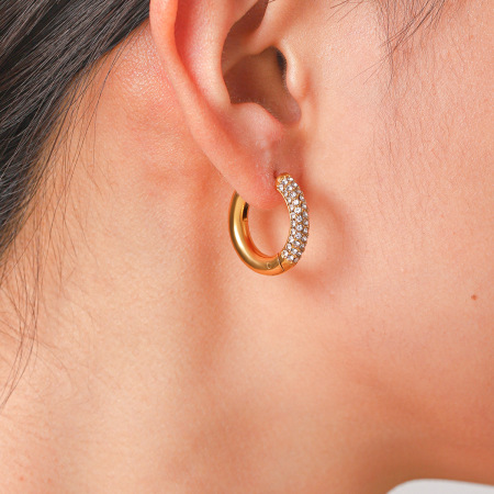 Boucles D'Oreilles Créoles Pour Femmes, Collection Daily Circle, En Acier Inoxydable, Étanches, Couleur Or, Avec Zircon.