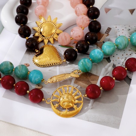 Colliers de perles rétro en forme de cœur, dégradé de couleurs, en acier inoxydable, étanches, couleur or, pour femmes 2