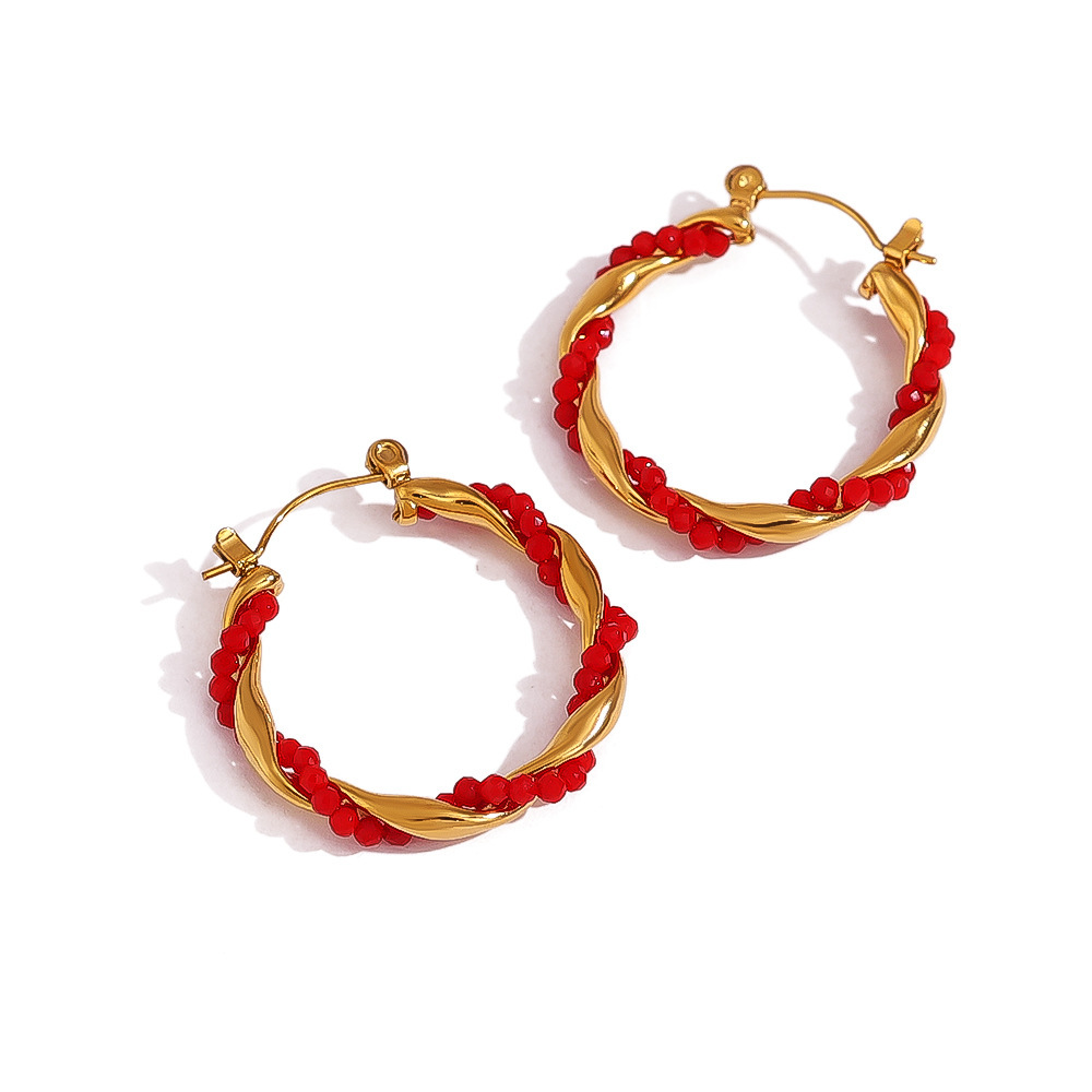 Boucles D'Oreilles Créoles Pour Femmes En Acier Inoxydable Étanche, Couleur Or, Avec Cristaux Image5