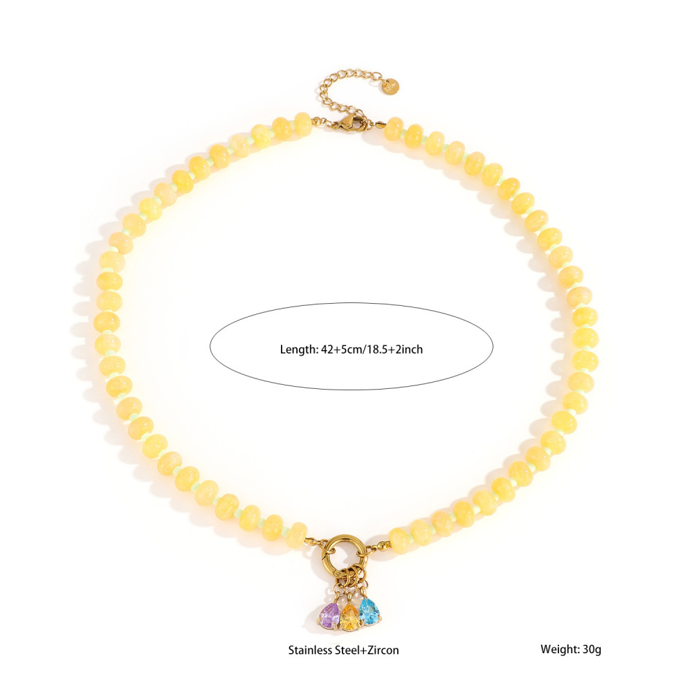 Colliers De Perles En Forme De Cœur, En Acier Inoxydable, Imperméables, Couleur Or, Avec Pierres Naturelles, Collection Simple Series Daily Heart Beads 