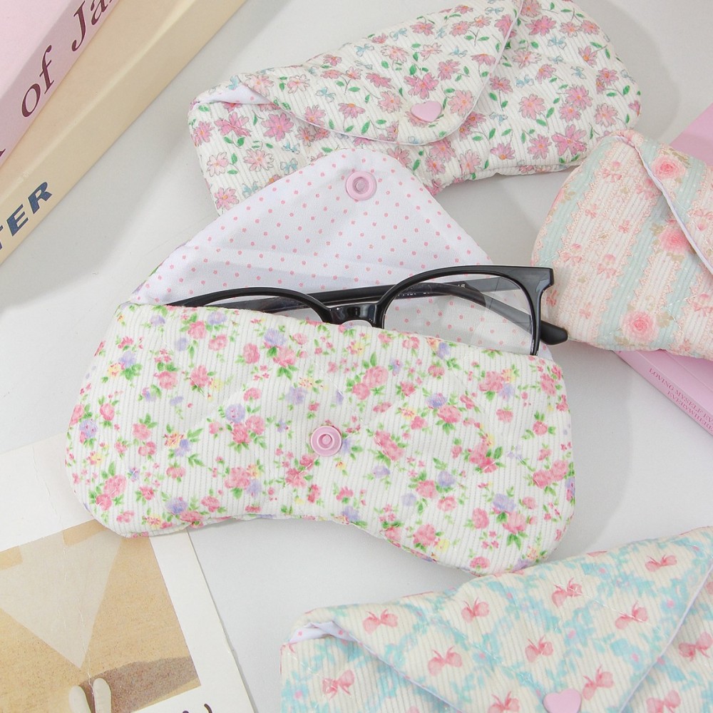 Pochette À Lunettes Pour Femme En Velours Côtelé Polyester À Nœud Papillon Fleuri, Collection Romantique h5Image2