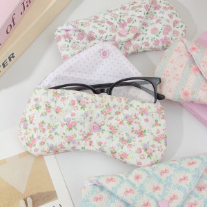 Pochette À Lunettes Pour Femme En Velours Côtelé Polyester À Nœud Papillon Fleuri, Collection Romantique h5 Image2
