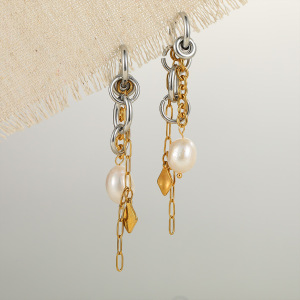 Boucles D'Oreilles Pendantes Pour Femme, Élégantes, À Pompon Et Forme Elliptique, En Acier Inoxydable Imperméable, Collection Simple. h5 Image4