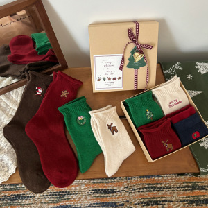 Chaussettes Mi-Mollet De Noël Pour Femmes, Légèrement Rebondissantes Et De Couleur Unie. h5 Image2