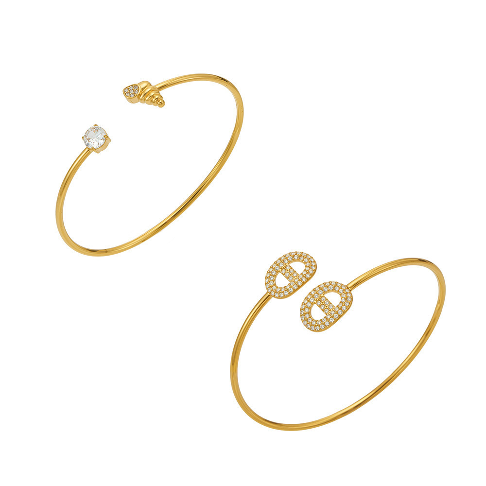 Bracelets Manchettes Pour Femmes En Acier Inoxydable, Forme Géométrique, Étanches, Couleur Or, Avec Zircon. Image5