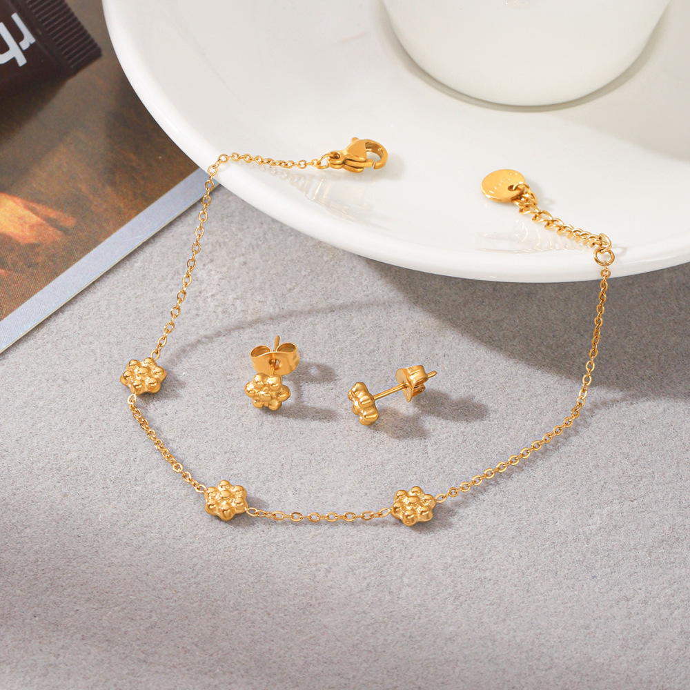 Ensembles De Bijoux Pour Femmes Simple Series Daily Flower En Acier Inoxydable Étanche Couleur Or Image3