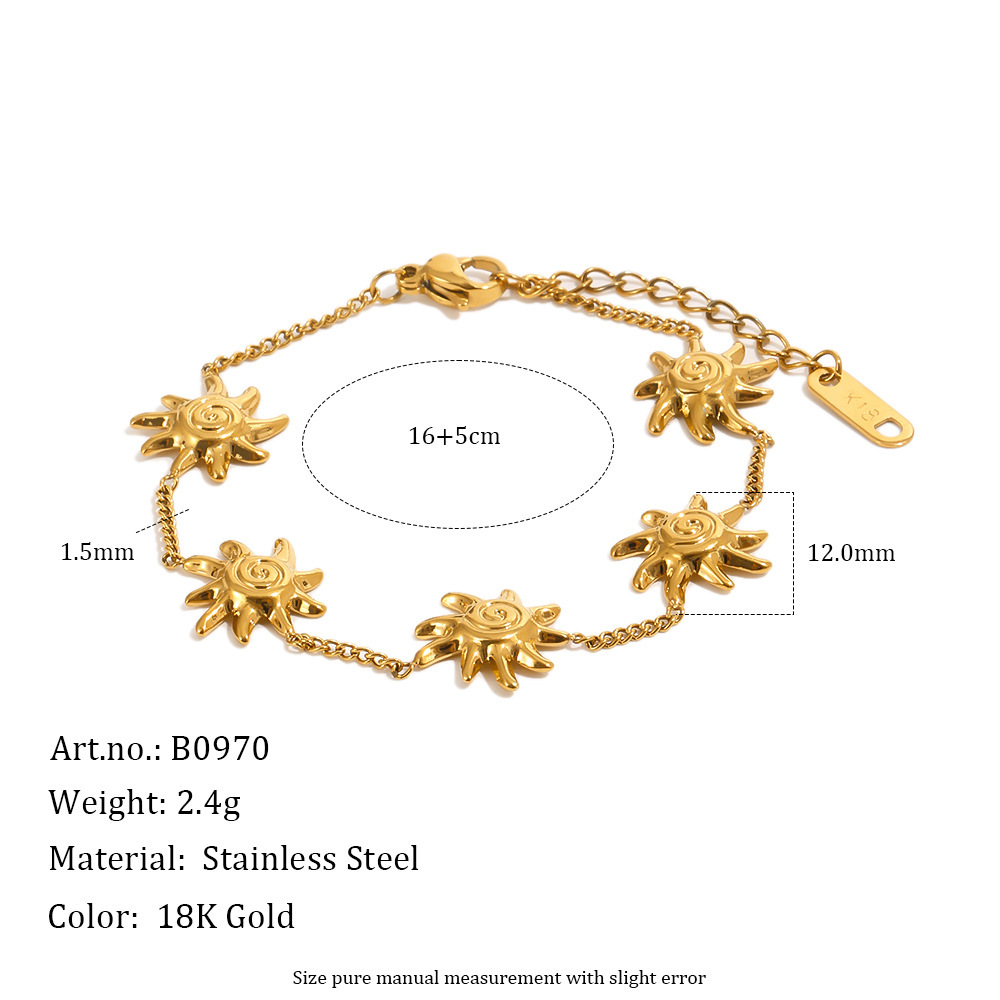 Ensembles De Bijoux Pour Femmes Simple Series Retro Sun Chain En Acier Inoxydable Étanche Couleur Or 