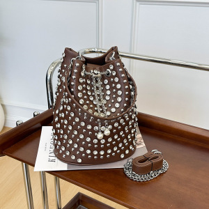 Sacs À Main Seau Pour Femmes En Pu À Rivets, Style Streetwear, Couleur Unie h5 Image2