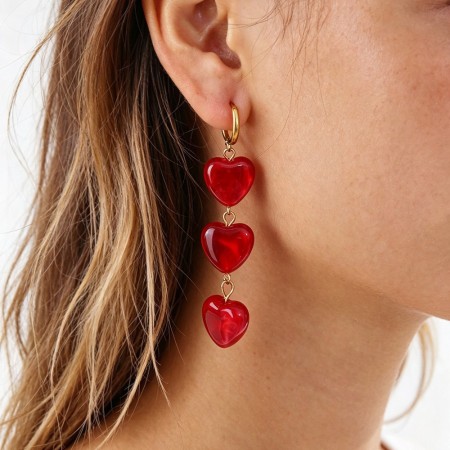 Boucles D'Oreilles Pendantes Pour Femme, En Résine Dorée, Avec Pompon En Forme De Cœur