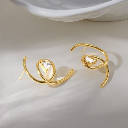 Boucles d'oreilles puces pour femmes, collection Simple, en acier inoxydable, étanches, couleur or, avec zircon.