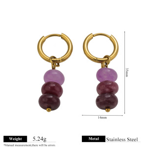 Boucles D'Oreilles Créoles Élégantes En Acier Inoxydable Doré, Ornées De Perles Et De Pierres Naturelles, Collection Simple Series. h5 