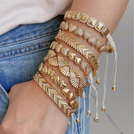 Bracelets tressés pour femmes, collection Luxueuse, élégants, en patchwork de cœurs, forme géométrique, couleur cuivre et or.