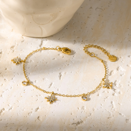 Bracelet chaîne pour femme Simple Series Daily Flower, forme géométrique, acier inoxydable, couleur or, zircon, étanche.
