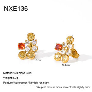 Boucles D'Oreilles Puces Pour Femmes, Collection Simple Series Daily Flower, Forme Géométrique, Acier Inoxydable, Étanches, Couleur Or h5 