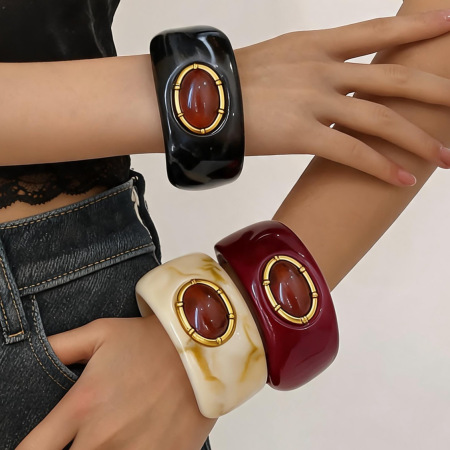 Bracelets Pour Femmes En Résine, Forme Elliptique, Dégradé De Couleurs, Style Rétro Simple, Collection Simple