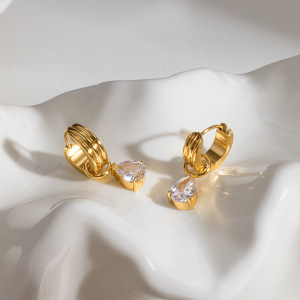 Boucles D'Oreilles Pendantes Pour Femmes Simple Series Daily Droplet En Acier Inoxydable Étanche, Couleur Or h5 Image4