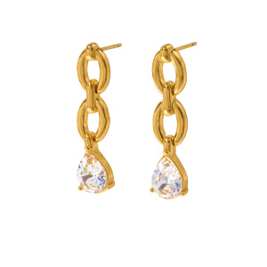 Boucles D'Oreilles Pendantes Pour Femme, En Acier Inoxydable, Couleur Or, Avec Zircon Et Chaîne En Forme De Goutte, Série Simple. h5 Image5