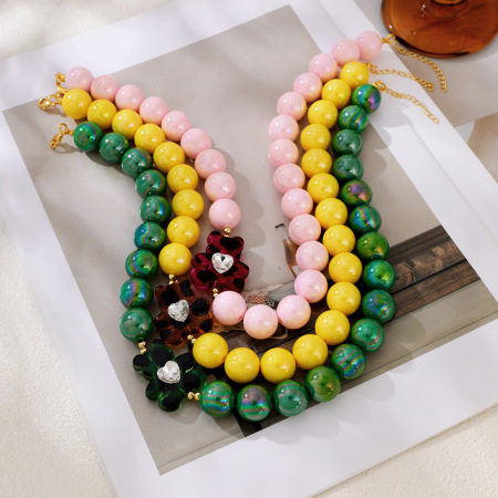 Colliers De Perles En Résine Pour Femmes, Collection Romantique Avec Ours Mignon 2