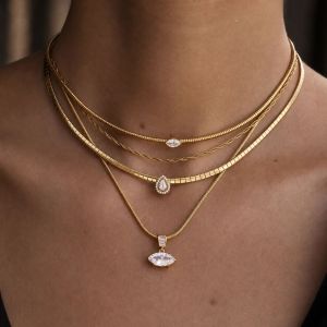Colliers Pendentifs Pour Femmes En Acier Inoxydable, Couleur Or, Avec Zircon En Forme De Goutte h5 Image2