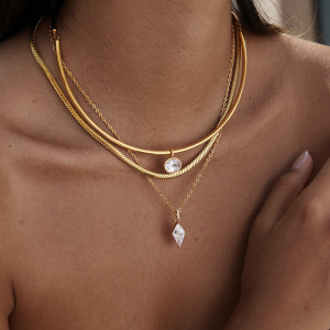 Colliers Pendentifs Pour Femmes En Acier Inoxydable, Couleur Or, En Forme De Goutte Simple, Étanches, Avec Zircon. h5 Image2