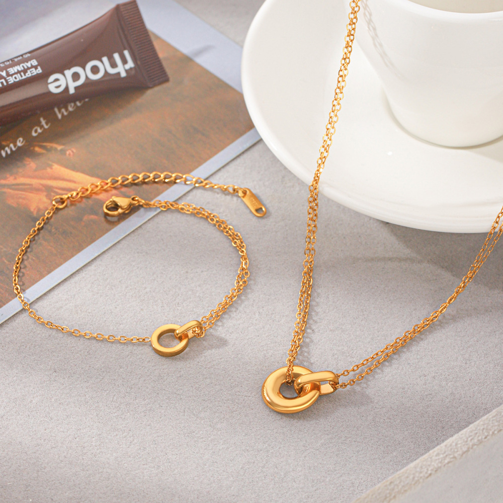 Colliers Pendentifs Pour Femmes, Collection Simple Series Daily Patchwork Circle, En Acier Inoxydable Étanche, Couleur Or Image5