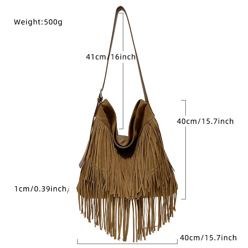 Sacs À Bandoulière Carrés Pour Femmes En Daim Uni À Pompons Style Bohème Image6