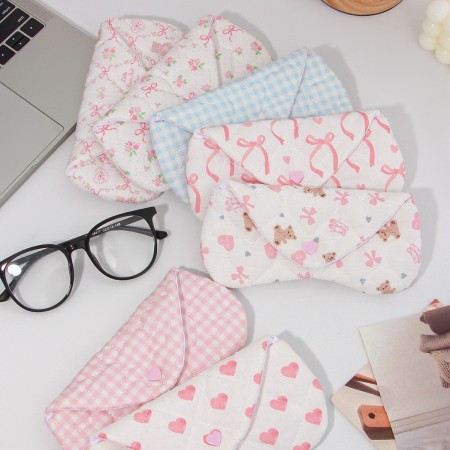 Pochette à lunettes pour femme en polyester avec nœud papillon fleuri, collection romantique