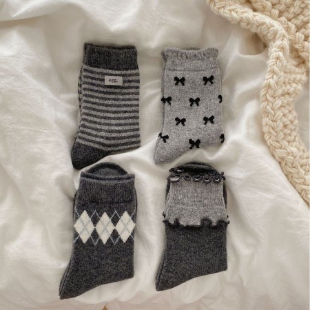 Chaussettes mi-mollet à rayures basiques en laine à carreaux