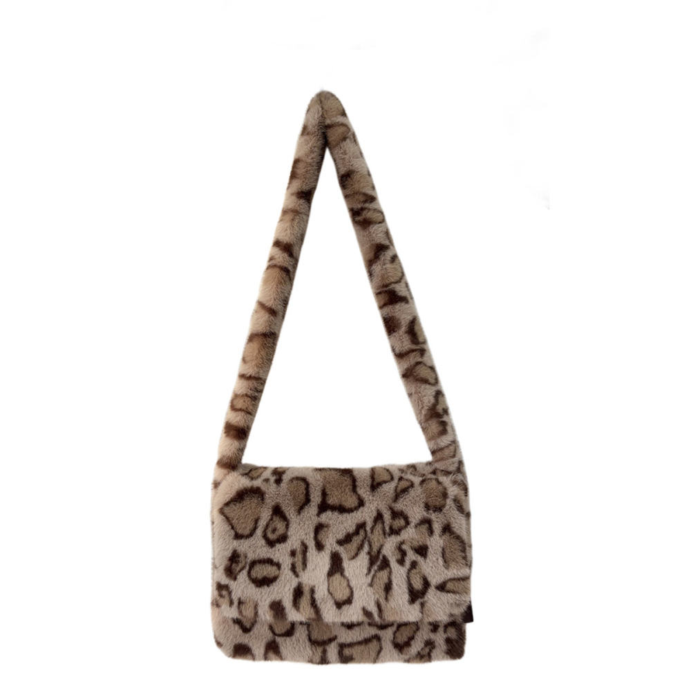 Sacs À Bandoulière Carrés Pour Femmes, Style Décontracté, En Fausse Fourrure Imprimée Léopard. 